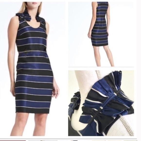 NWT Banana Republic ruffle collar stripe dress 10 - Picture 1 of 9